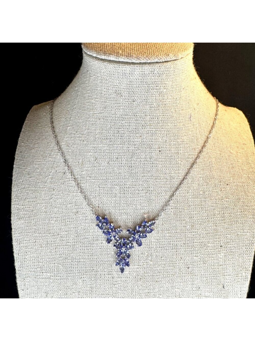 VTG Sterling Silver 925 Tanzanite Y Shaped Pendant Necklace Size 18" Adjustable
